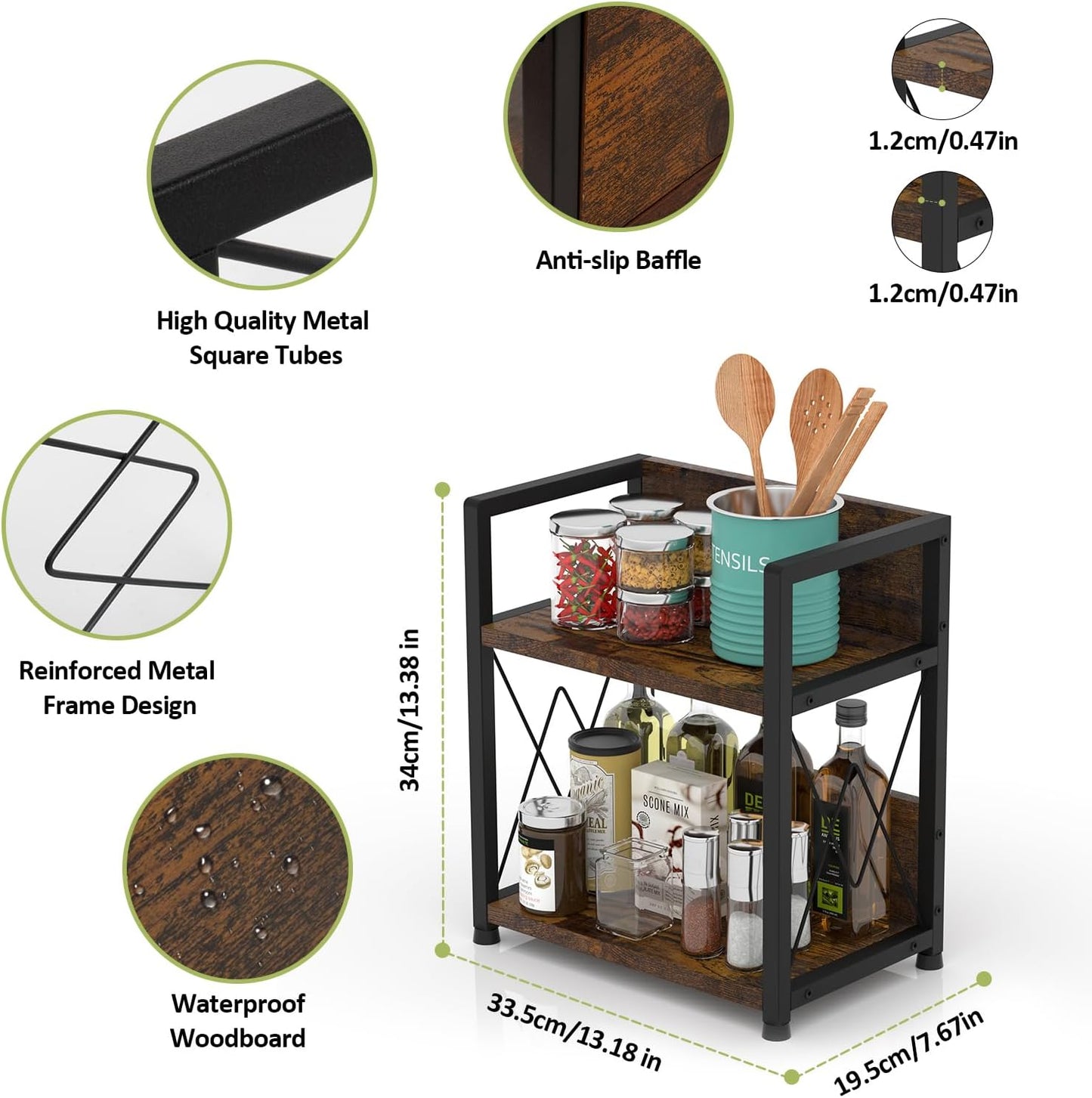 Aduanbang Coffee Bar Accessories Organizer, 2 Tier Wooden Kitchen Counter Shelf, Coffee Organizer Station for Countertop, Condiment Rack for Mugs, Cups, Cream, Syrup