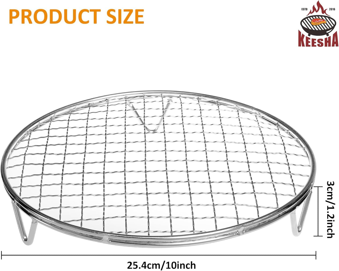 KEESHA 10 Inch Cooling Rack - 304 Stainless Steel Dish Rack for Cooking and Baking - Premium Steamer Rack, Canning Rack - Stackable Cake Cooling Rack