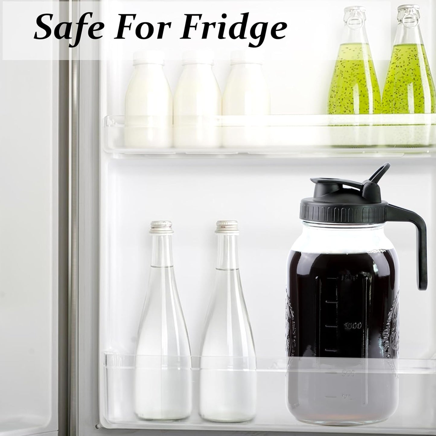 Cold Brew Coffee Maker 64 Oz Mason Jar Iced Coffee Maker 2 Set Half Gallon Glass Pitcher With Pour Spout Lids 2 Quart Wide Mouth Cold Brew Pitcher With Strainer For Fridge, Lemonade, Cold Brew, Milk