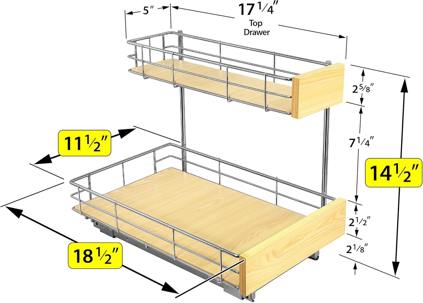 LYNK PROFESSIONAL® SELECT™ Pull Out Under Sink Kitchen Cabinet Organizer - 11.5 in. x 18 inch deep Drawer - Sliding Shelf Organizer and Undersink Storage Shelves - Lifetime Ltd. Warranty – Chrome