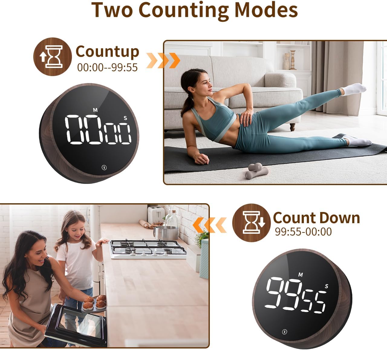 VOCOO Digital Kitchen Timer - Magnetic Countdown Countup Timer with Large LED Display Volume Adjustable, Easy for Cooking and for Seniors and Kids to Use