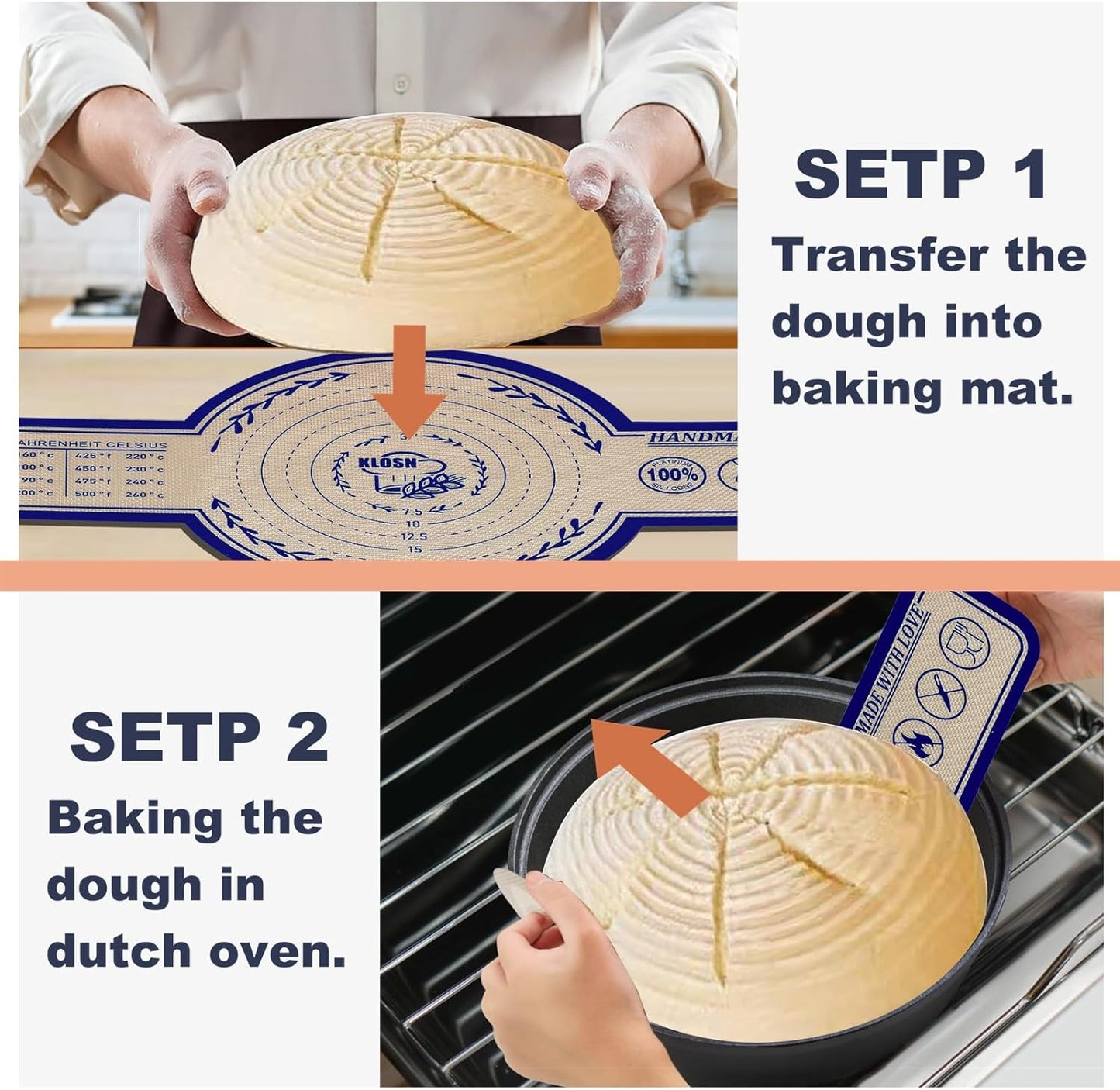 Large Silicone Bread Sling for Dutch Oven, 2 Pack (10" Round) – Non-Stick & 500°F Heat Resistant Sourdough Mat, Easy to Clean, Reusable Food-Grade Sourdough Sling – Fits 7 qt and up Dutch Ovens