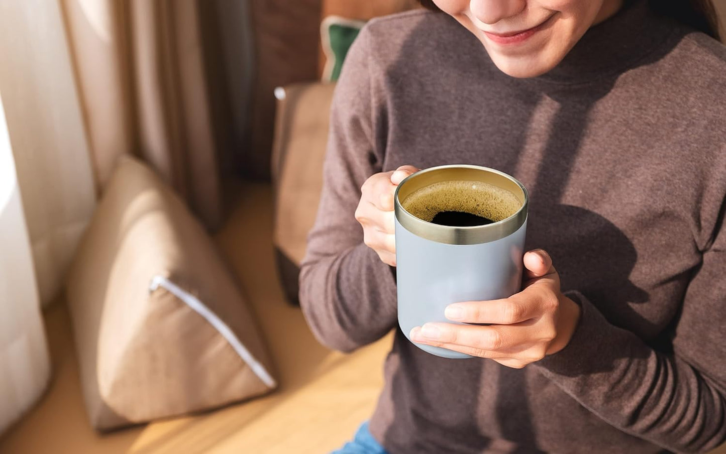 ALOUFEA 12oz Insulated Coffee Mug Cup with Handle, Stainless Steel Travel Coffee Mug with Flip Lid, Double Wall Vacuum Coffee Tumbler,Sage