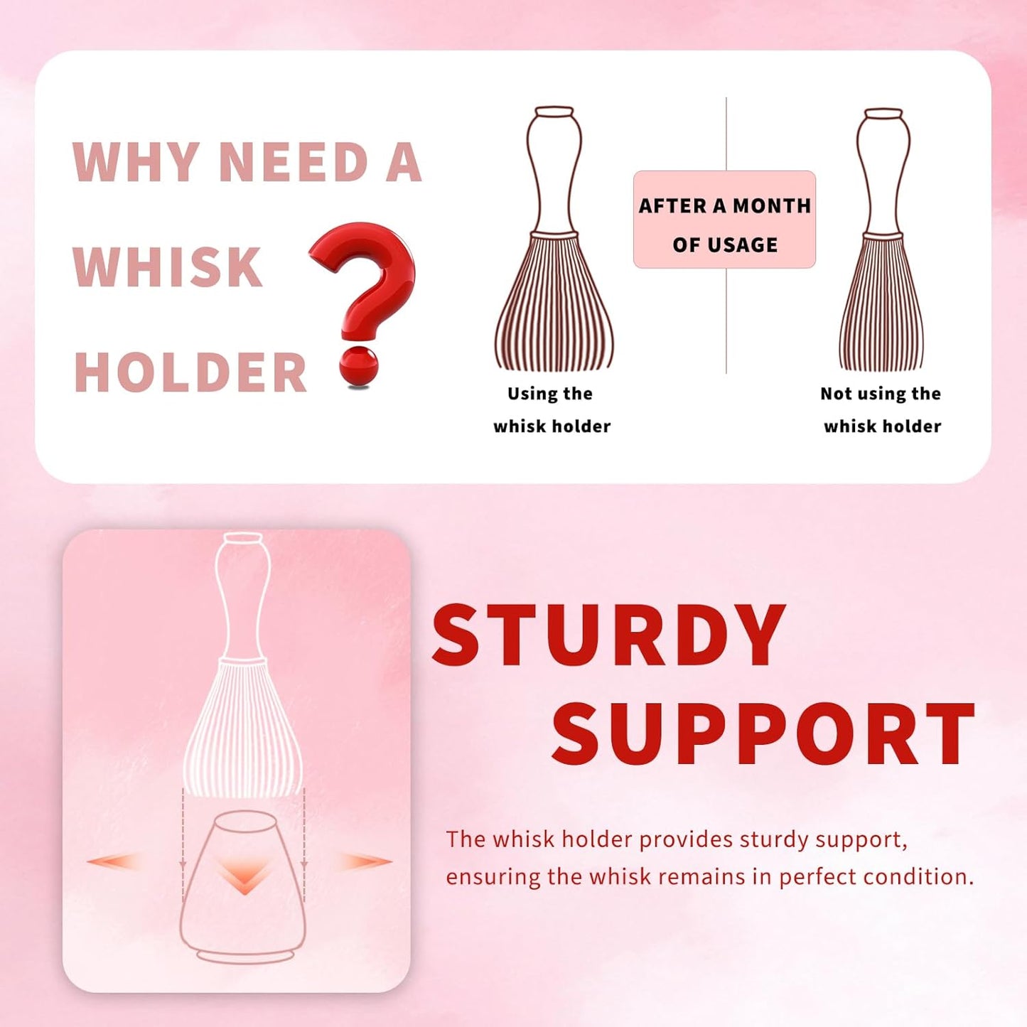 Matcha Tea Whisk Holder, 70mm Chasen Stand, Matcha Whisk Stand Ceramic Holder Chasen Stand fit for Traditional Japanese Tea Matcha Chasen Tea Set Accessories (pink)