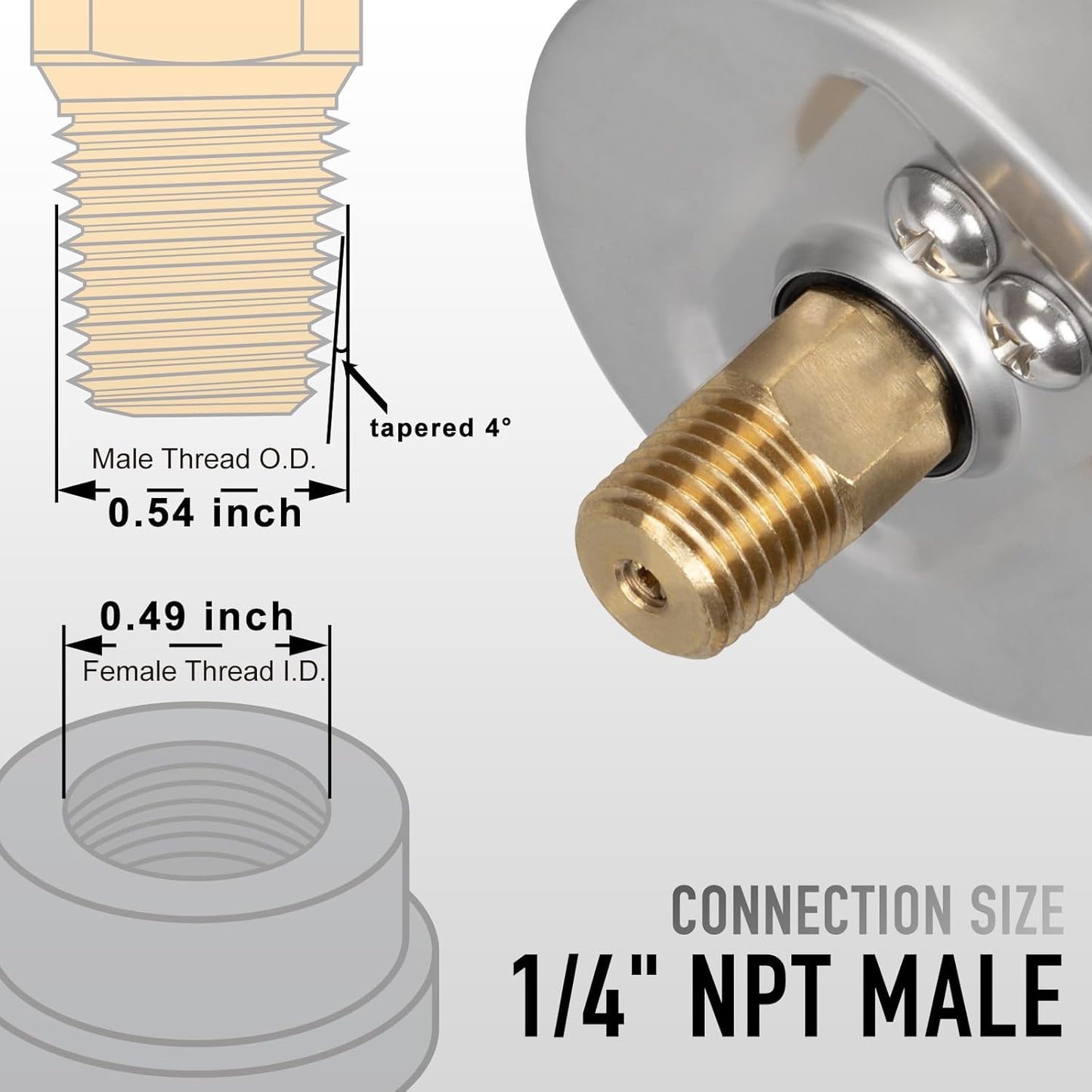0 to 200 Psi Pressure Gauge, Glycerin Liquid Filled, 2.5 inch Dial, 1/4" NPT Back Mount, Stainless Steel Case, for Air Compressor, Shock, Water System, Well Pump, Tank, Pipe, Pressure Test