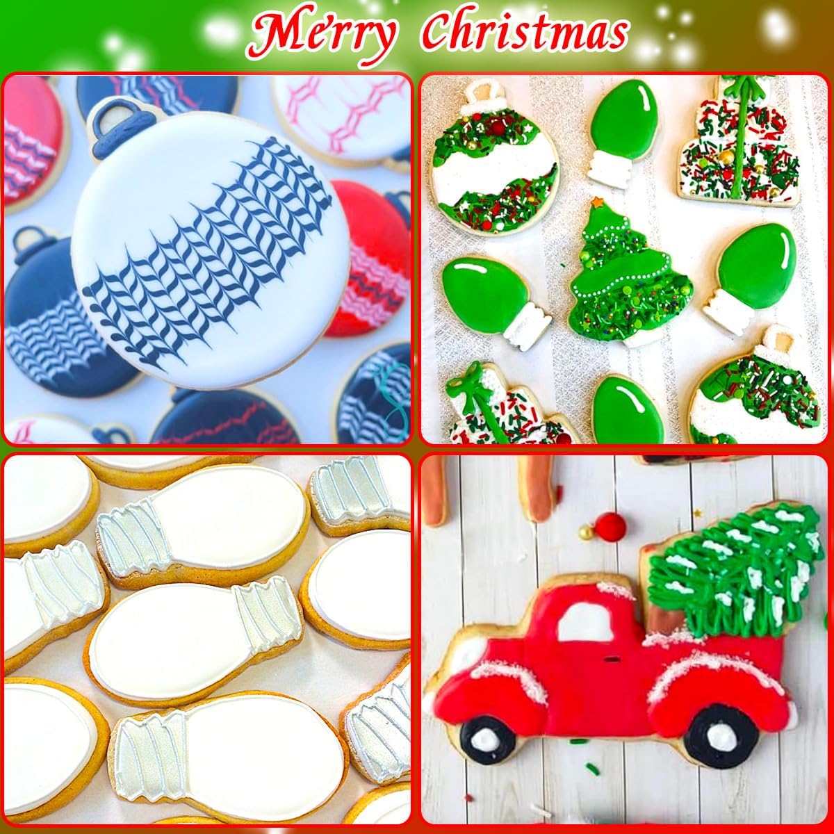 Christmas Ornament Cookie Cutters 4Pcs, Large Christmas Tree Car Light Ornament Shapes Cookie Cutters, Metal Dough Fondant Biscuit Molds for Baking Decorating Home Kitchen