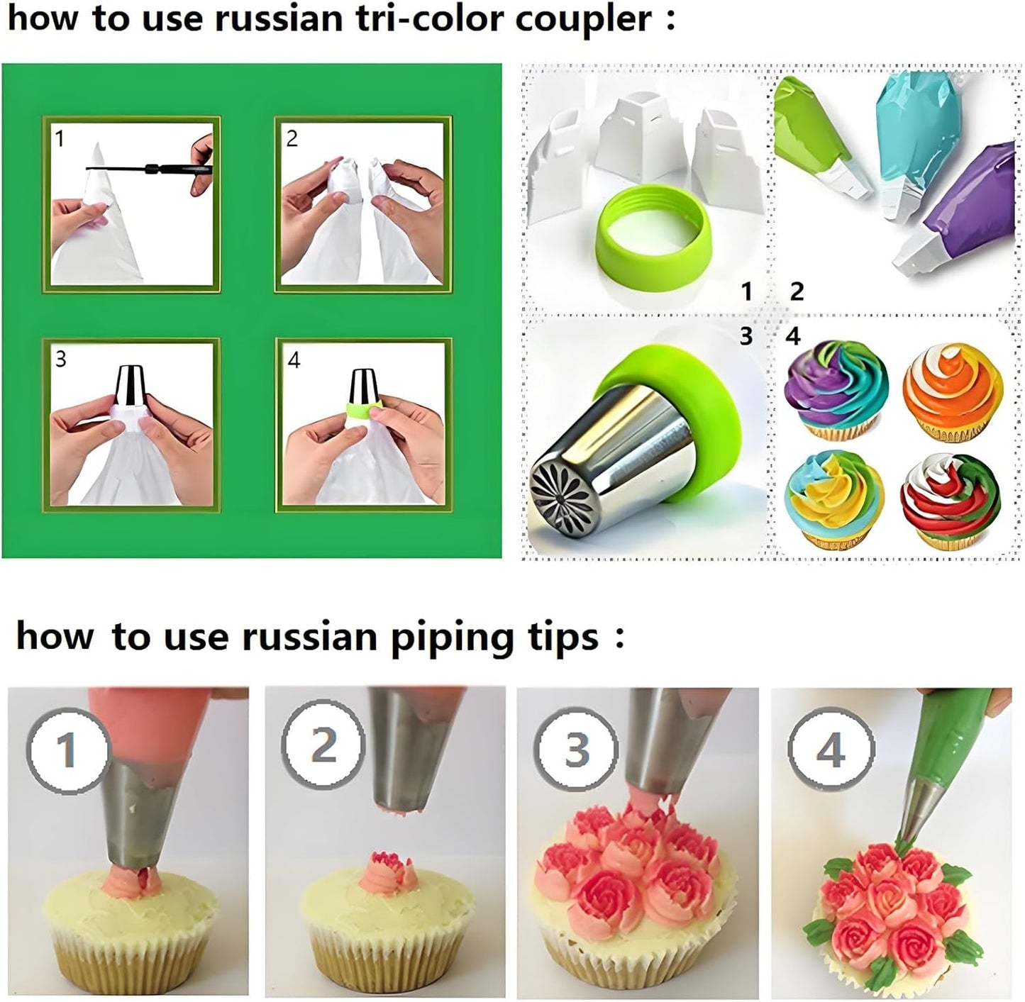 130 Pcs Piping Bags and Tips Set with 48 Numbered Icing Tips,7 Russian Tips,1 Ball Tip,2 Leaf Tips,Pattern Chart,8 Carved Pens,4 Couplers,6 Ties,50 Disposable Pastry Bags for Cake Decorating