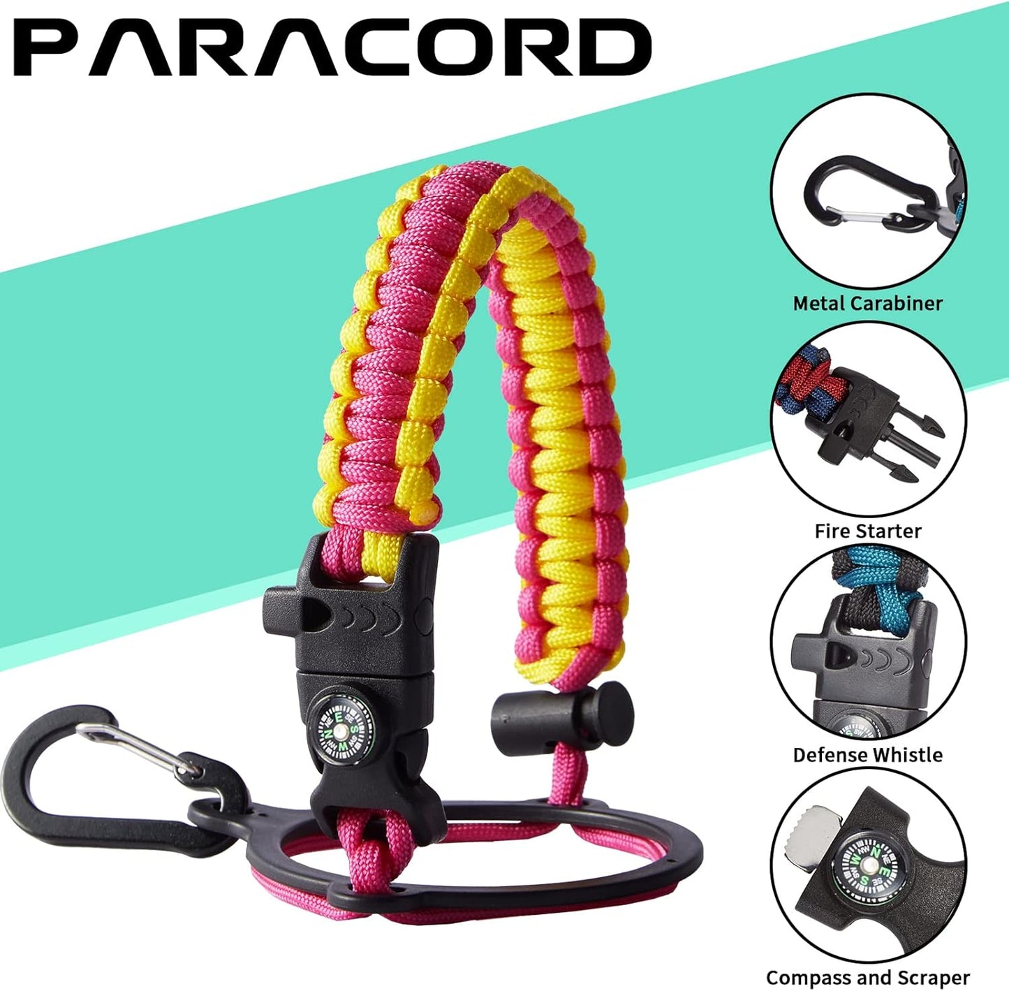 64oz Water Bottle Stainless Steel - with Paracord Handle, Straw & Auto Spout Lids, Shoulder Carrier Bag & Insulated Bottle Protective Boot, Sweat-Proof Half Gallon Metal Insulated Flask Wide-mouth