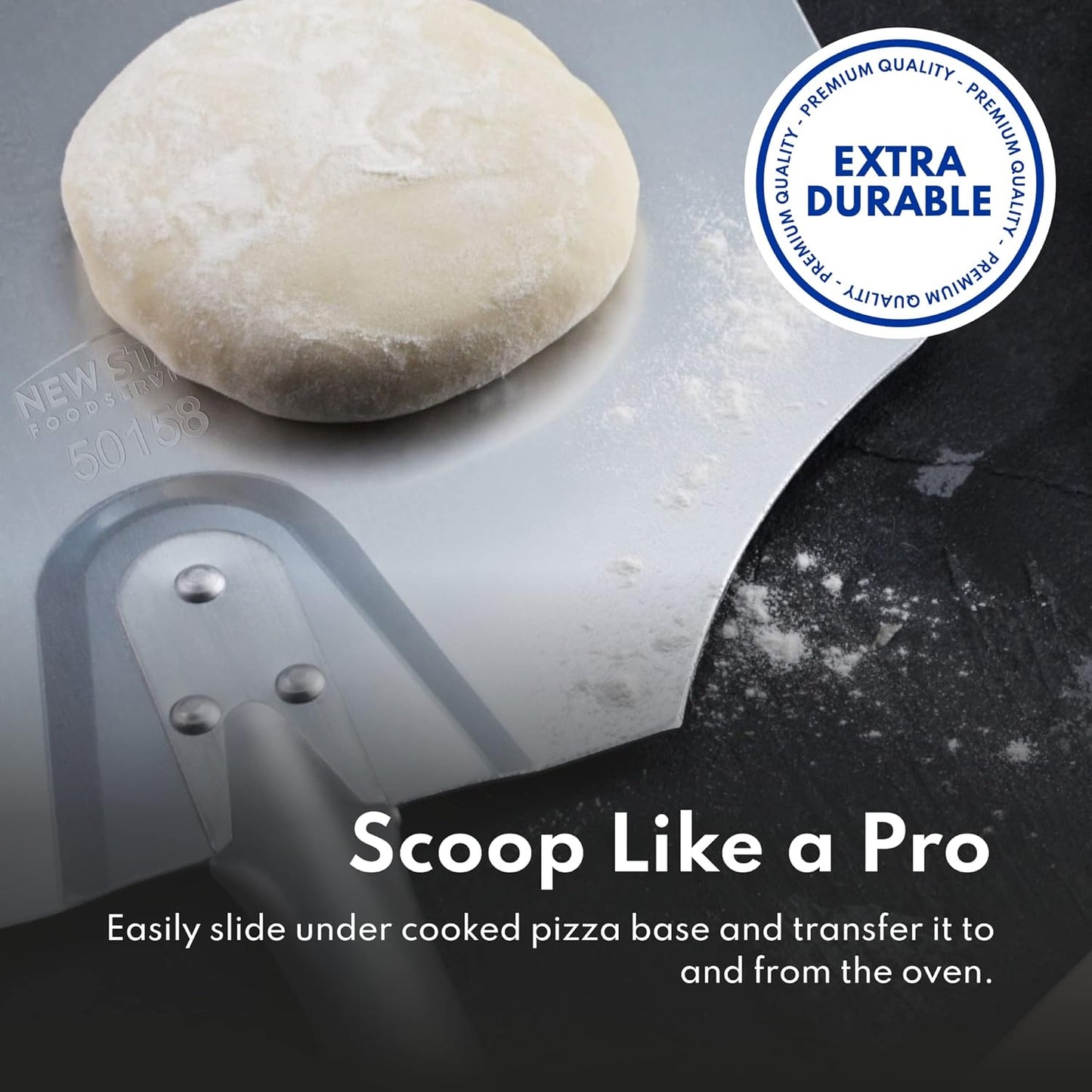 New Star Foodservice 50219 Aluminum Pizza Peel, Wooden Handle, 9 x 11 inch Blade, 26 inch overall