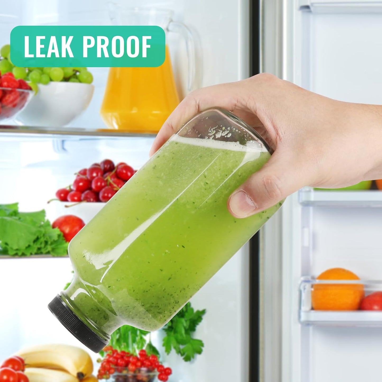 16 oz Glass Juice Bottles with Lids 12 Pack,Reusable Glass Drink Bottles,500ml Water Drinking Jars for Milk,Juicing,Kombucha,Ginger,Beverage Glassware,Juice Drinking Jars