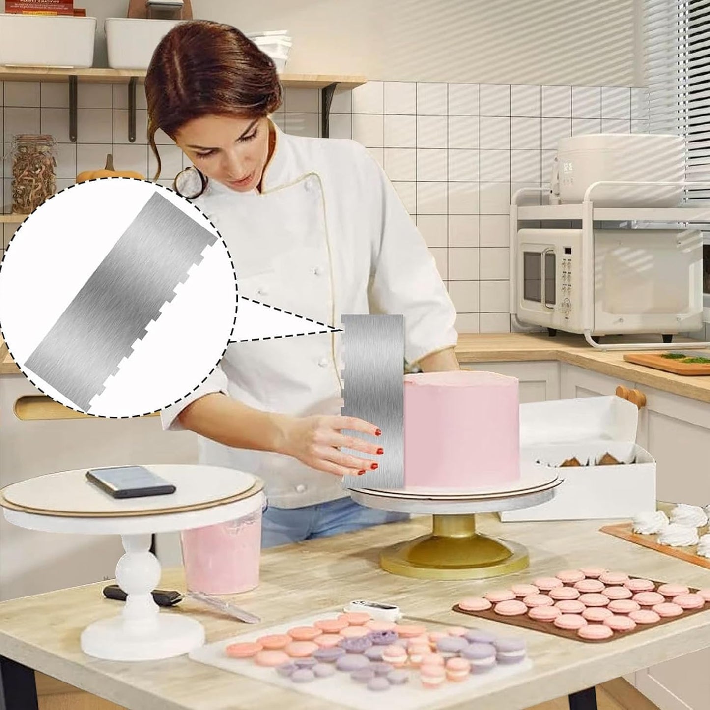 2 Pieces 8.7 Inche Stainless Steel Cake Scraper，Double Sided Patterned Edge Stripe Edge Smoother Scraper Cake Decorating，Cake Decorating Comb Cake Scraper (2, 2)