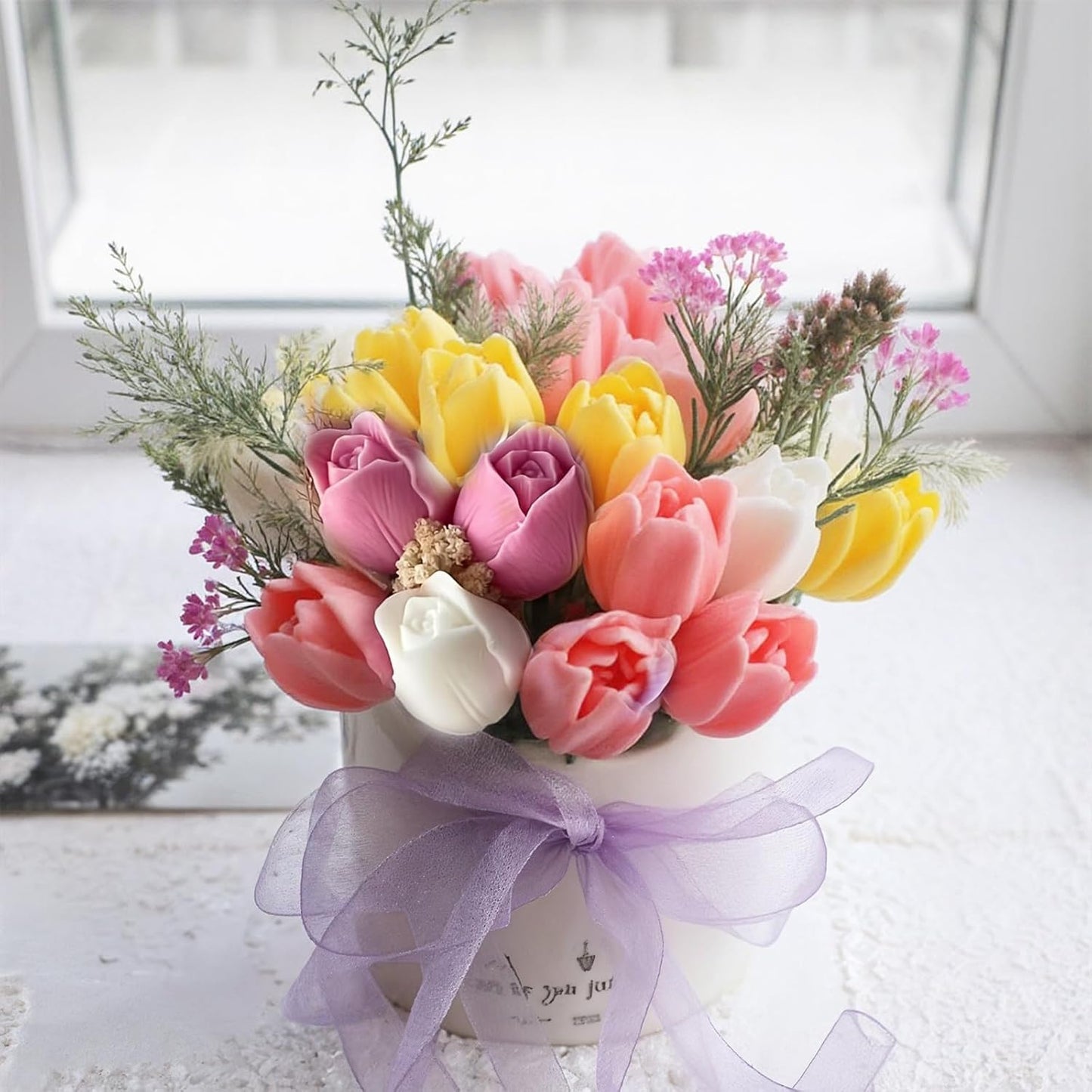 2PCS Tulip Flower Silicone Molds Tulip Bouquet Silicone Candle Molds 3D Floral Resin Candle Soap Mold Flower Fondant Chocolate Cake Decoration Mold Resin Casting