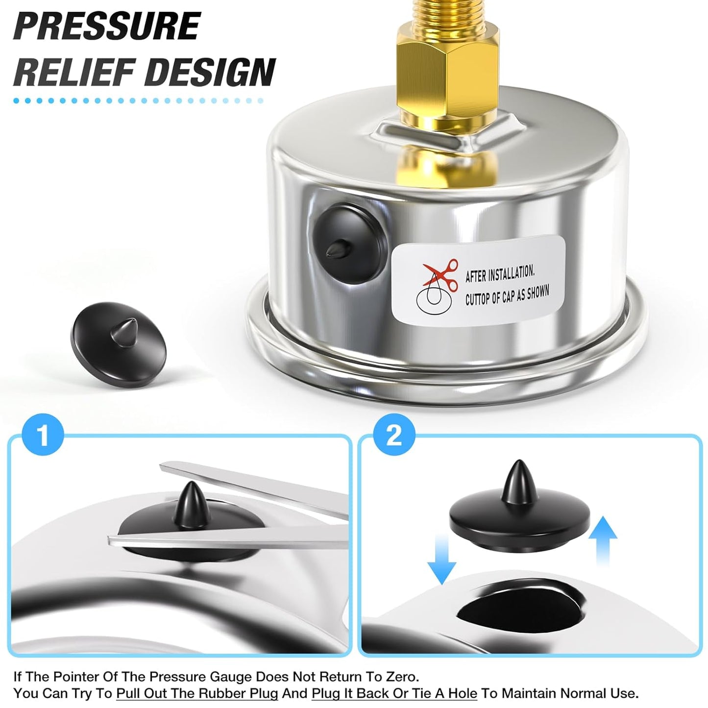 MEANLIN MEASURE 0~200Psi Dry Pressure Gauge Stainless Steel 1/8" NPT 2" FACE DIAL Waterproof for Air Compressor Air Regulator Water Filter Center Back Mount, with 1/4" NPT and 3/8" NPT Hex Bushing