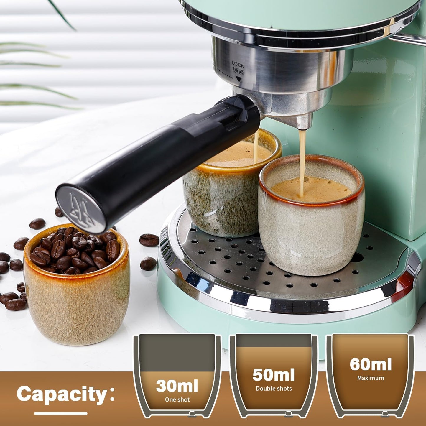 Ceramic Espresso Cups Set of 4, Double Walled 2oz Espresso Coffee Mugs for Eespresso Cups, Special glazed Demitasse Cups Expresso Coffee Cup for Espresso Machine