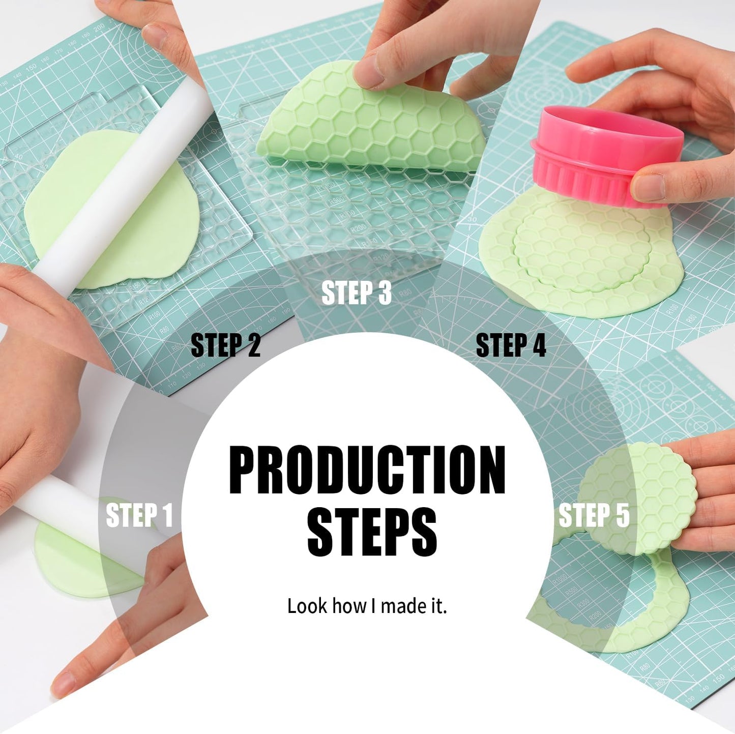 KALAIEN 3 Pack Cookie Embosser Set, Fondant Impression Mats Acrylic Embosser for Fondant Stamps, Texture Sheets for Polymer Clay, Chocolate, Cupcake Topper, Fondant Molds-Style 3