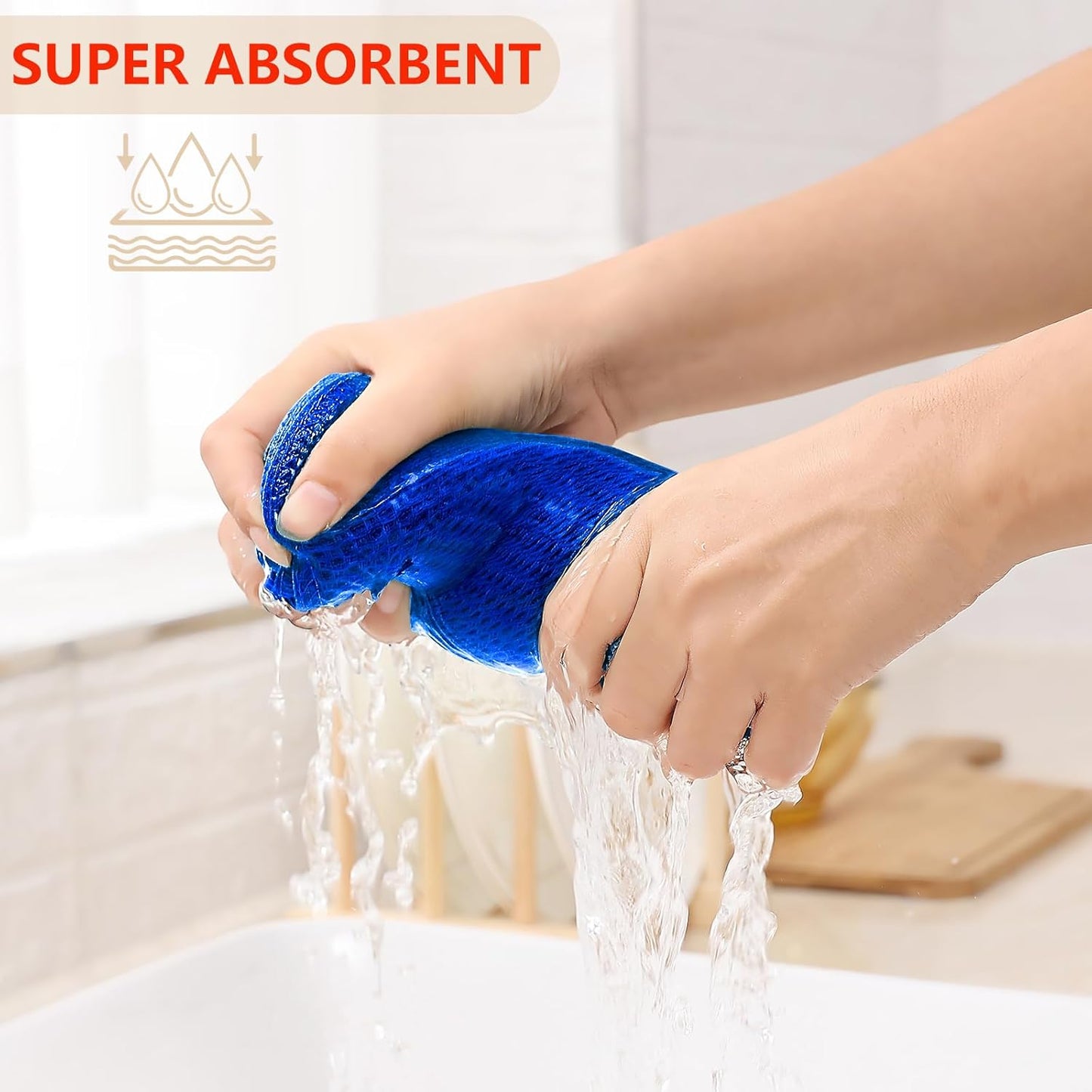 Kitinjoy 100% Cotton Waffle Weave Kitchen Towels, 4-Pack Super Soft and Absorbent Dish Towels for Drying Dishes, Kitchen Hand Towels, 13 in x 28 in, Blueberry