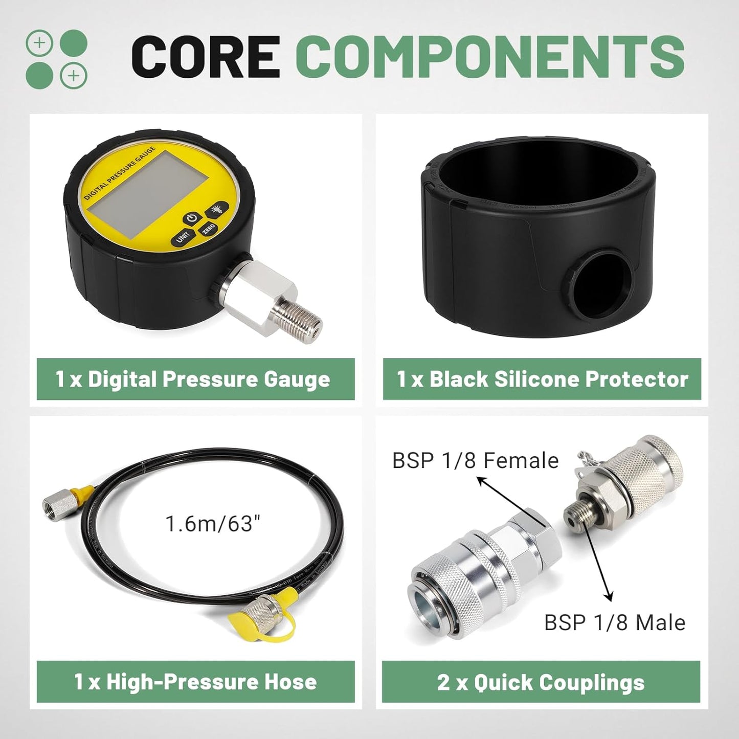 10000PSI Hydraulic Pressure Test Kit, 700BAR/70MPa Manometer Digital Pressure Gauge, Fit for USA Brand Excavator with 1*Gauge/1*Hose with M16*2 & G1/4 Female /2*Couplings/1*Silicone Protector