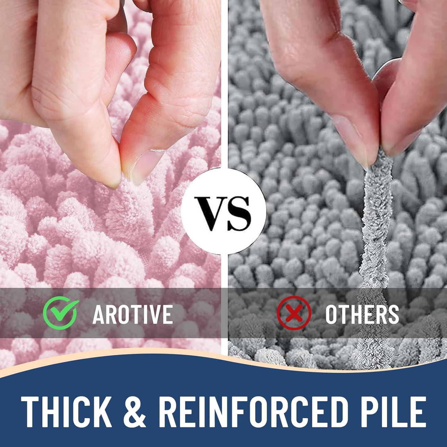 Arotive Luxury Chenille Bathroom Rug Mat, Extra Soft Thick Absorbent Shaggy Bath Rugs, Non-Slip Machine Wash Dry, Plush Bath Mats for Bathroom, Shower and Tub, 70x24, Pink