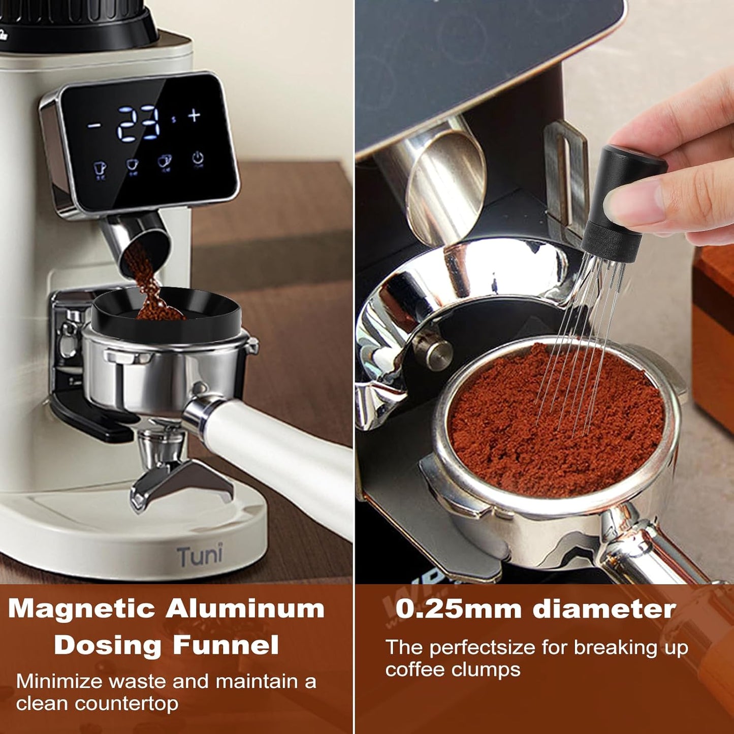 Espresso Accessories Kit 53.5mm, Coffee Tamper with Spring Loaded Calibration, 316 Stainless WDT Tool with Magnetic Stand and Dosing Funnel Set Fits Espresso Machine Press and 53.5mm Portafilters