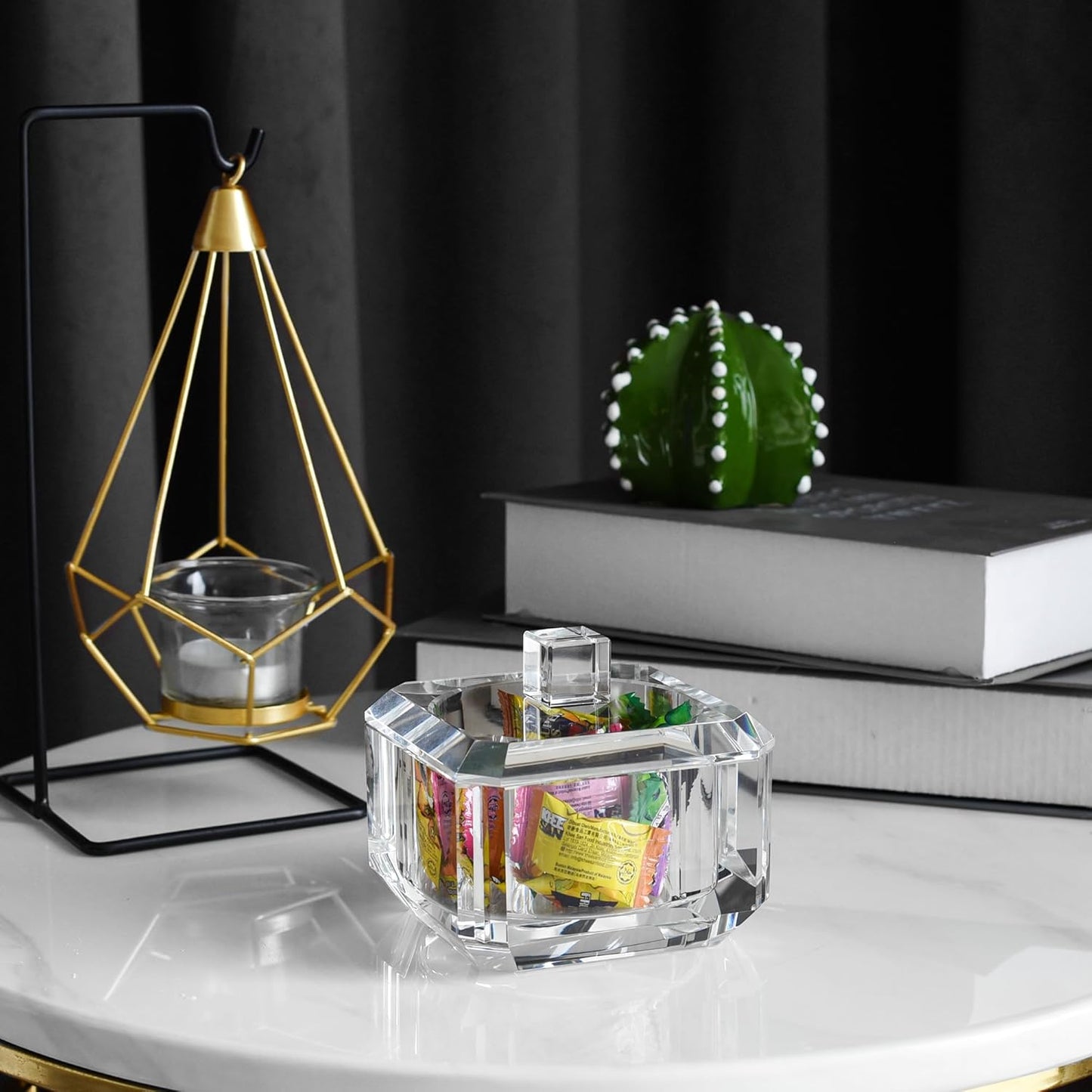 kitCom Crystal Candy Dish with Lid Hand-Cut Home Decorative Jewelry Box Candy Jar W 4" x H 3.5", Comes With Gift Box