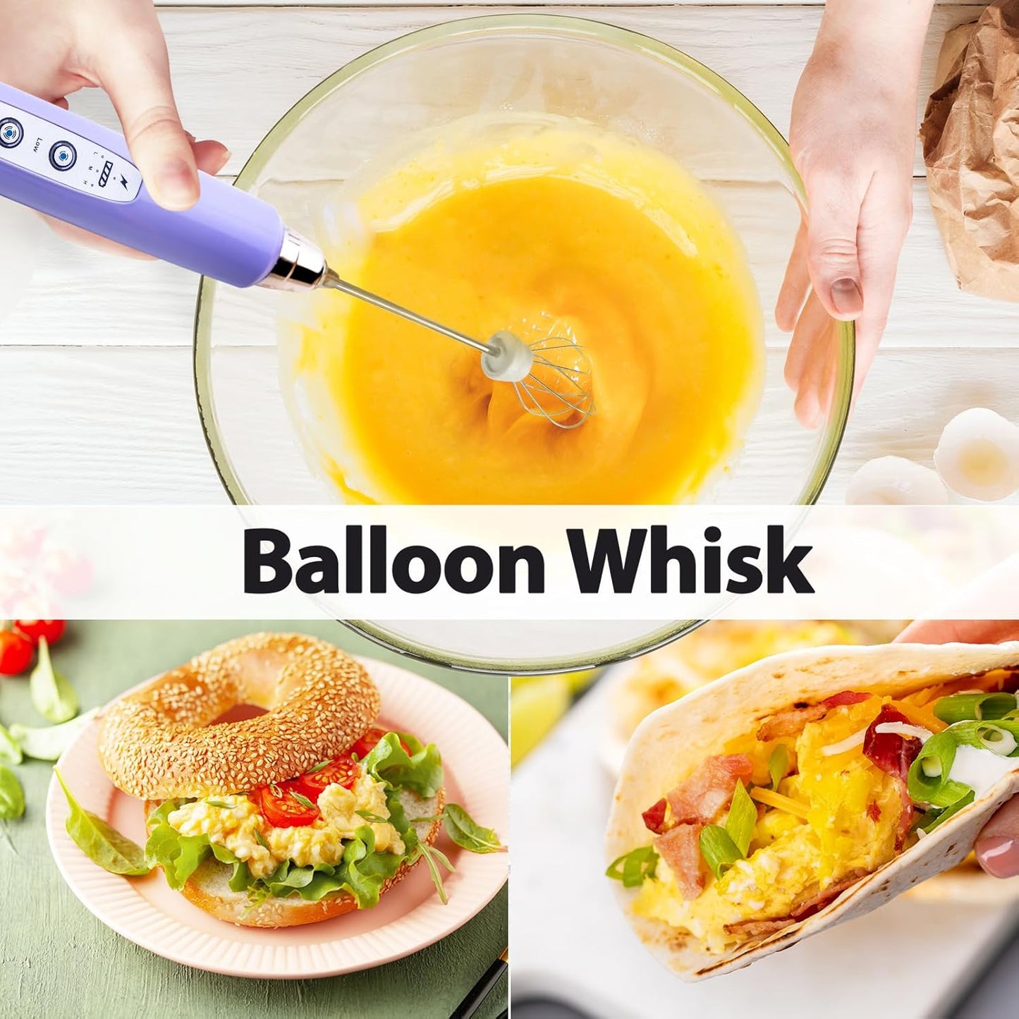 Milk Frother Handheld Rechargeable - Electric Whisk 3 Speed Adjustable, Coffee Frother Wand with 3 Stainless Whisks, Electric Foam Maker, Drink Mixer Blender for Latte Cappuccino Matcha Egg