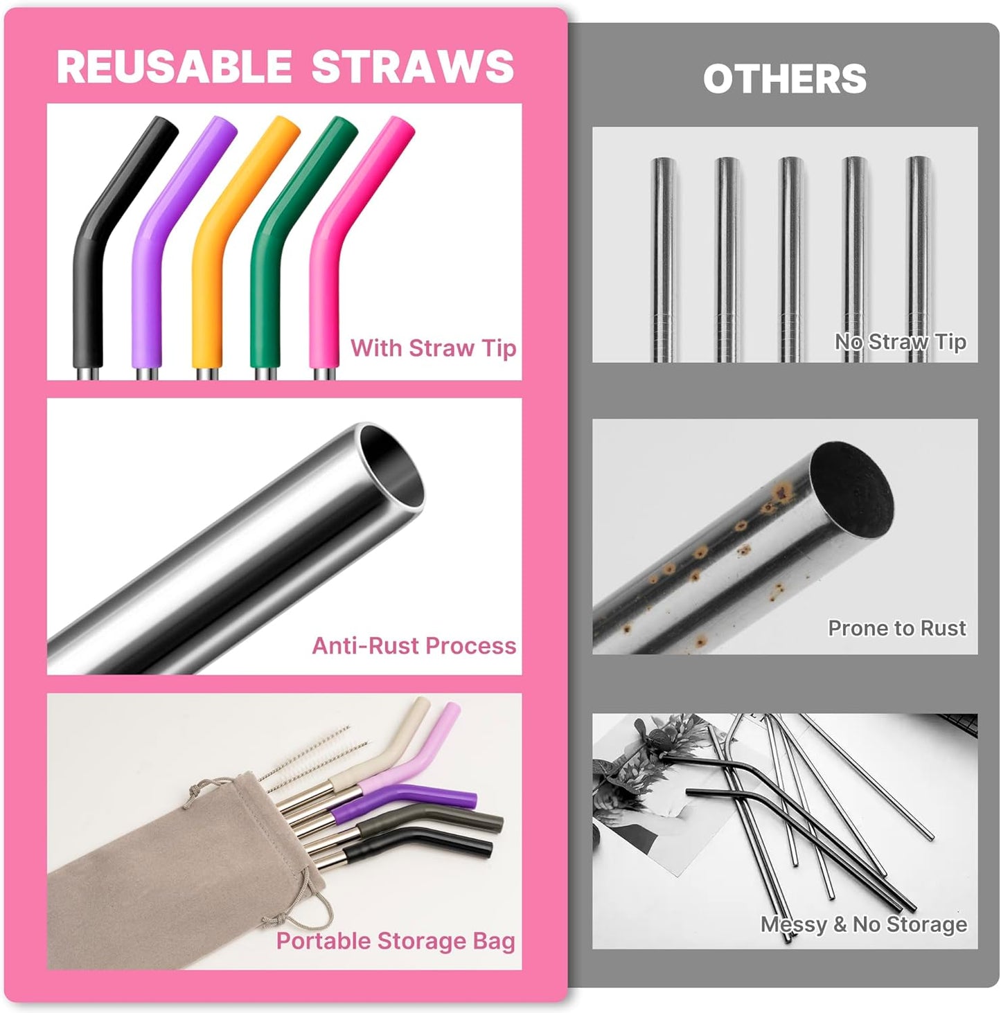 30 oz Straw for YETI Tumbler, Metal Straight Straws Reusable with Silicone Tip for BJPKPK, RTIC, WETOWETO, Beast 30 oz Tumbler, Cleaning Brush, 1 Portable Bag