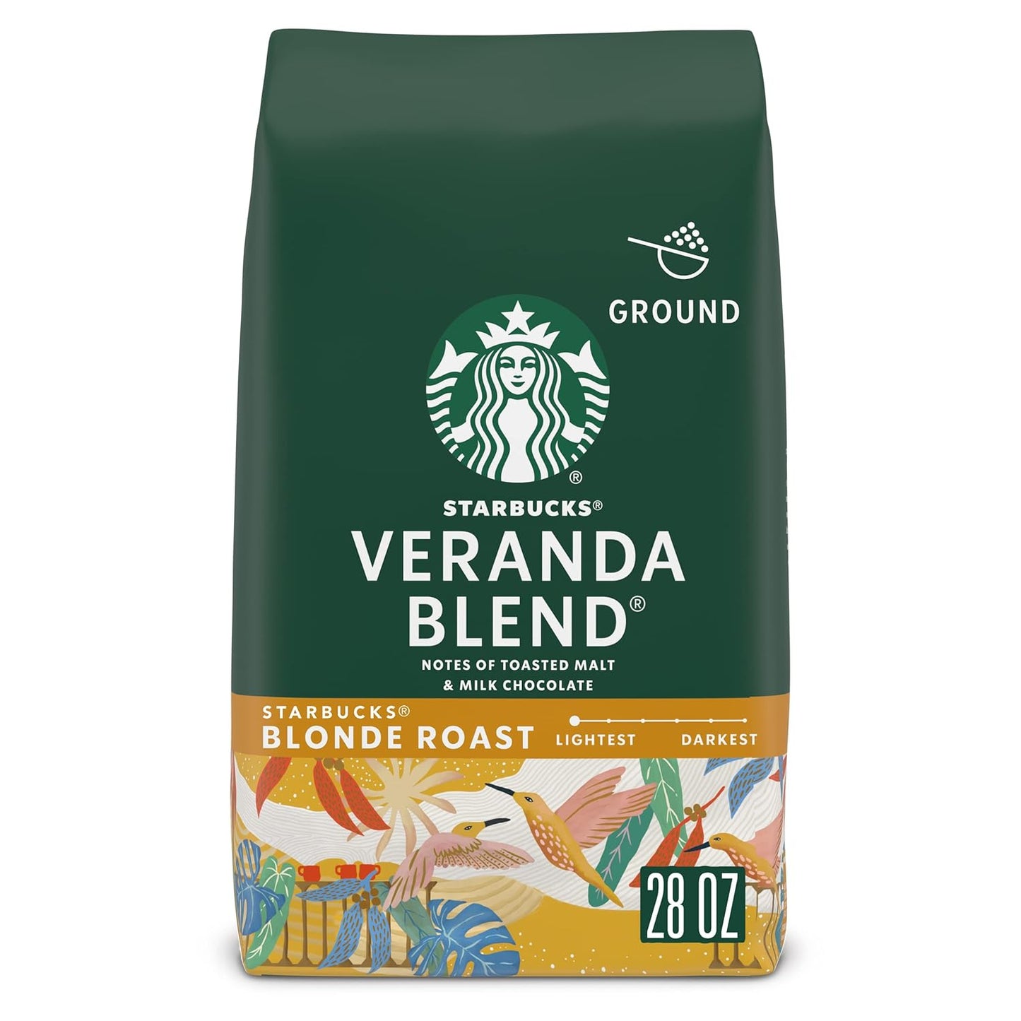 Starbucks Ground Coffee, Starbucks Blonde Roast Coffee, Veranda Blend, 100% Arabica, 1 bag (28 oz)