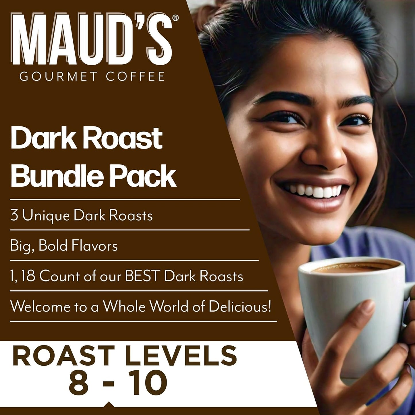 Maud's Dark Roast, French Roast & Espresso Coffee Pods Bundle, 54 ct, Recyclable Single Serve Pods – 100% Arabica Coffee, Compatible with Keurig K Cups Maker