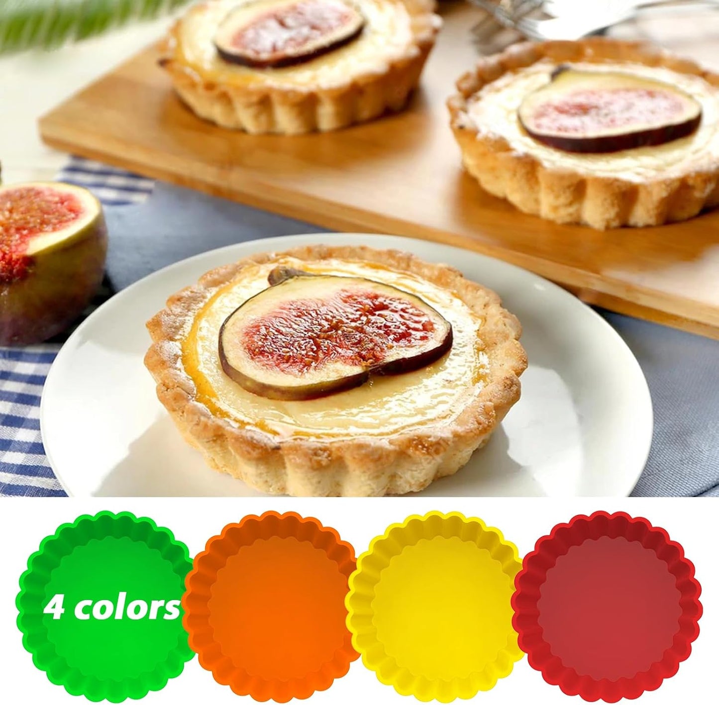Webake Silicone Mini Tart Pan 4 Inch Non-stick Mini Quiche Molds Small Pie Baking Pan Tart Molds for Baking, Pack of 8