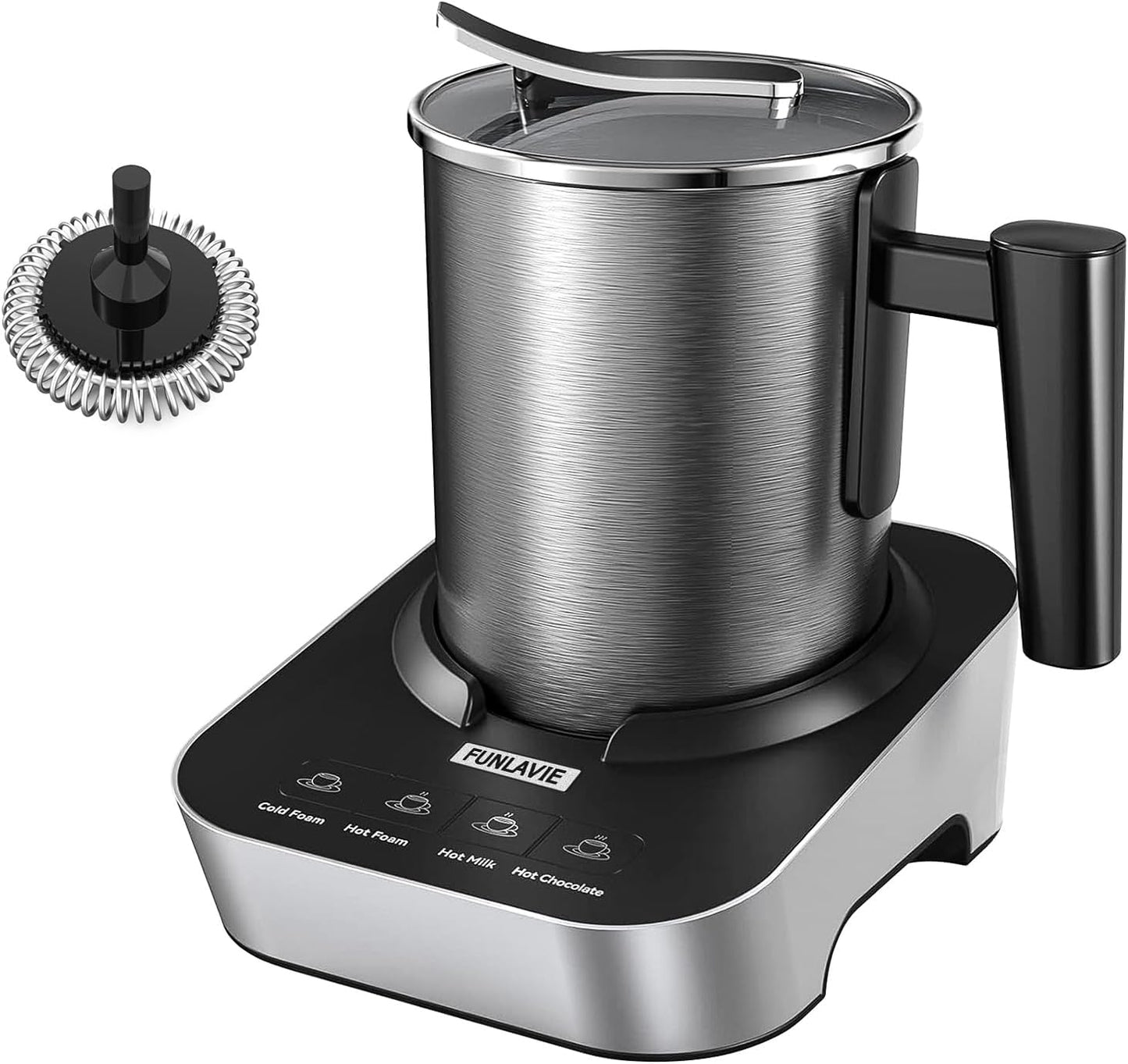 Electric Milk Frother and Steamer, 400ml(13.5oz) 4-in-1 Stainless Steel Pitcher with Auto Shut-Off, Hot & Cold Foam Maker and Milk Warmer for Lattes, Cappuccinos, Macchiato, Dishwasher Safe