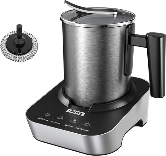 Electric Milk Frother and Steamer, 400ml(13.5oz) 4-in-1 Stainless Steel Pitcher with Auto Shut-Off, Hot & Cold Foam Maker and Milk Warmer for Lattes, Cappuccinos, Macchiato, Dishwasher Safe