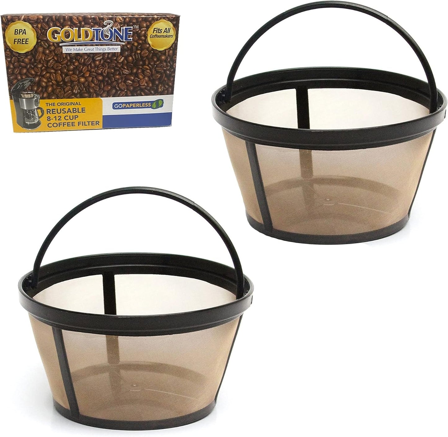 GoldTone Brand Reusable 8-12 Cup Basket Coffee Filter fits Mr. Coffee Makers and Brewers. BPA Free - (2 PACK)