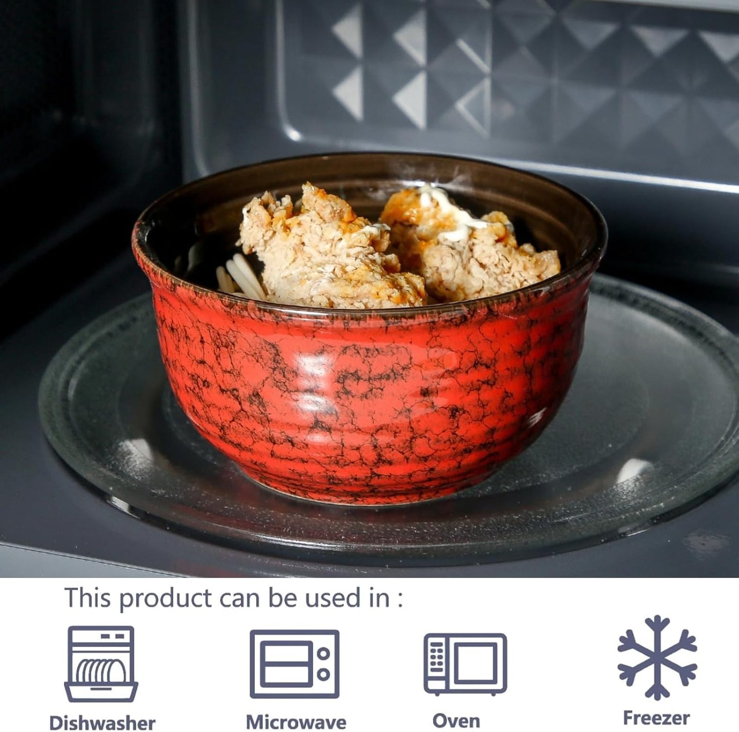 MEKY 20 Ounces Soup Bowls, Ceramic Cereal Bowls Set of 6, Microwave & Dishwasher Safe, Snack Bowls for Kitchen, Ideal for Pasta, Salad, Rice, Oatmeal(Red)