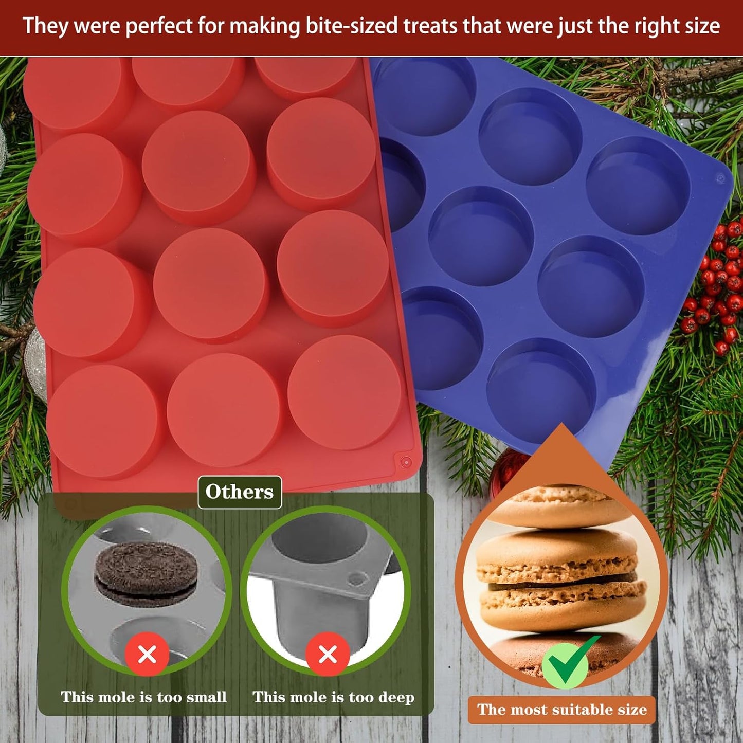 Round Chocolate Cookie Silicone Molds, New Size 12-Cavity Cylinder Chocolate Cover Cookie Silicone Molds for Candy Mini Cakes Jelly Baking (Red Blue)