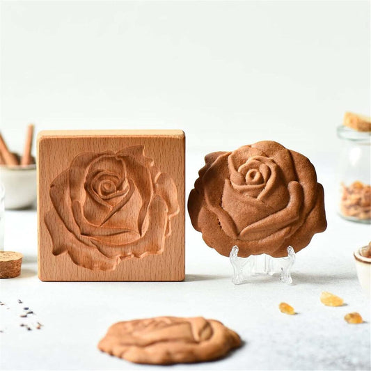 Wooden Cookie Biscuit Mold, 3D Baking Mold, Embossing Craft Decorating Baking Tool, Suitable for Halloween Thanksgiving Christmas Kitchen DIY (Large Flower 10 * 10 * 2)