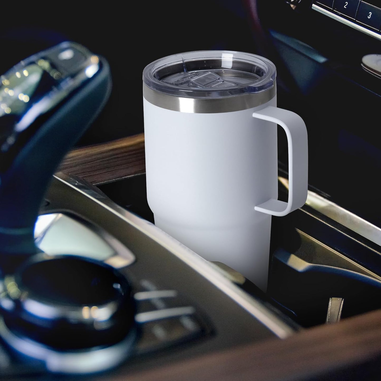 20oz Tumbler with Handle & Lid, Insulated Stainless Steel Travel Mug, Leakproof Cup for Coffee & Tea, BPA-Free Double-Wall Vacuum Tumblers for Hot/Cold Drinks, Commuter, Gym, Office, White 1 Pack