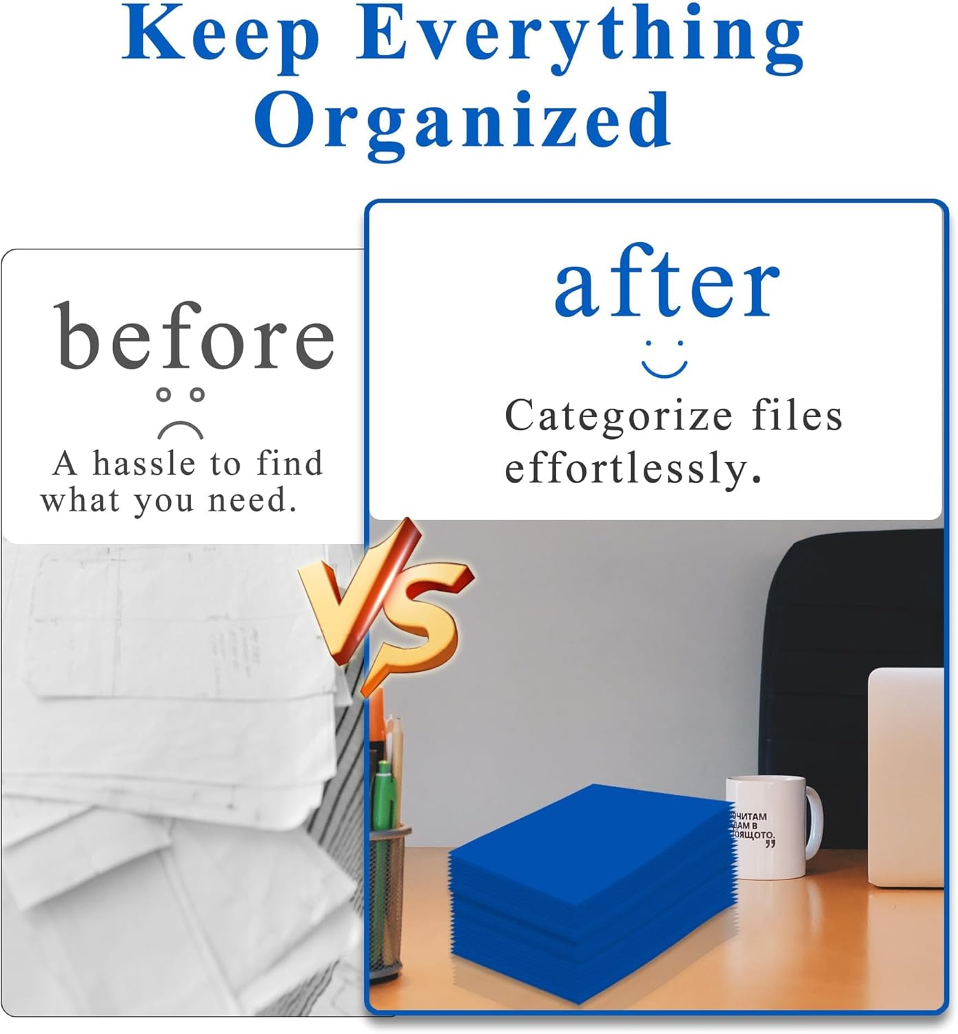 Zzrywuty File Folders with Pockets Letter Size, 100-Pack Paper Folders with Card Slot, Two Pocket Folders for School Students, Businessmen, Home and Office Workers（Blue）