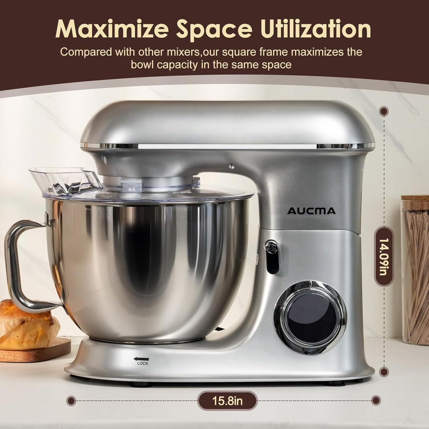Aucma Stand Mixer,8.5QT 900W Kitchen Mixer, Large Capacity Kitchen Electric Mixers with Dough Hook, Wire Whip & Beater