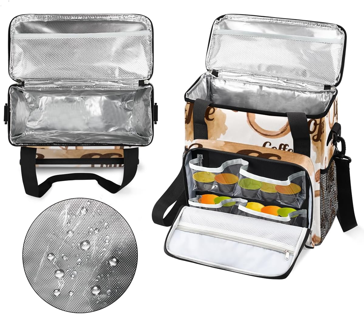 Watercolor Coffee Coffee Maker Carring Bag Coffee Beans Travel Carrying Storage Tote Bag Compatible with Keurig K-Mini or K-Mini Plus Portable Single Serve Coffee Brewer Case with Pockets for K-cup Pods