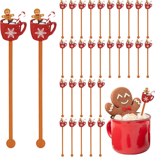 30 PCS Christmas Drink Stirrers Gingerbread Man Holiday Coffee Stirrers Acrylic Xmas Stir Sticks Swizzle Sticks for Cocktails Hot Chocolate Stirrers for Home Office Bar Restaurant