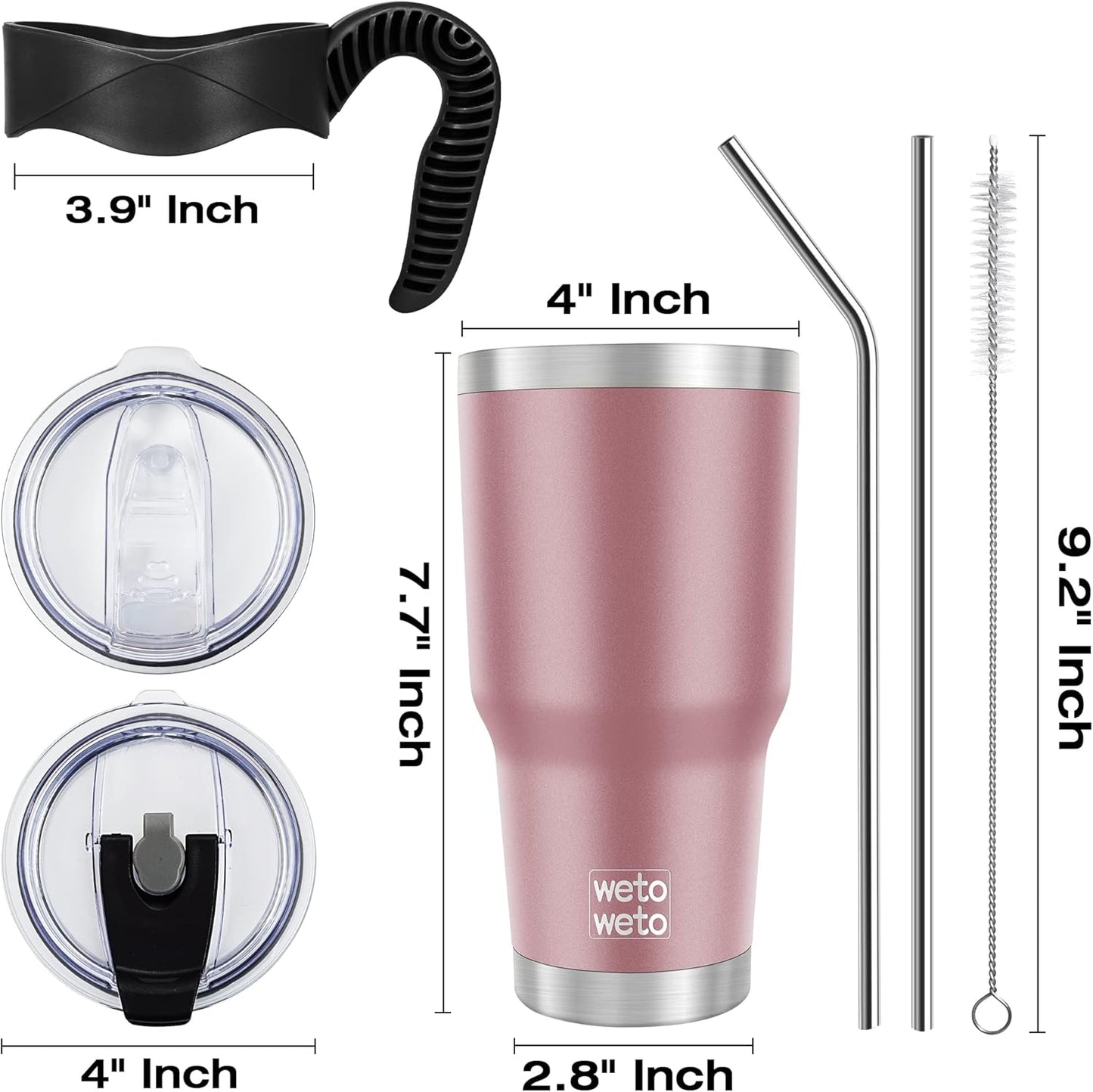 WETOWETO 30 oz Tumbler Stainless Steel Vacuum Insulated Coffee Cup with Handle, Double Wall Vacuum Coffee Cup Thermal Cups for Hot and Cold drinks, Suitable for Travel(Rose Gold, 1 Pack)