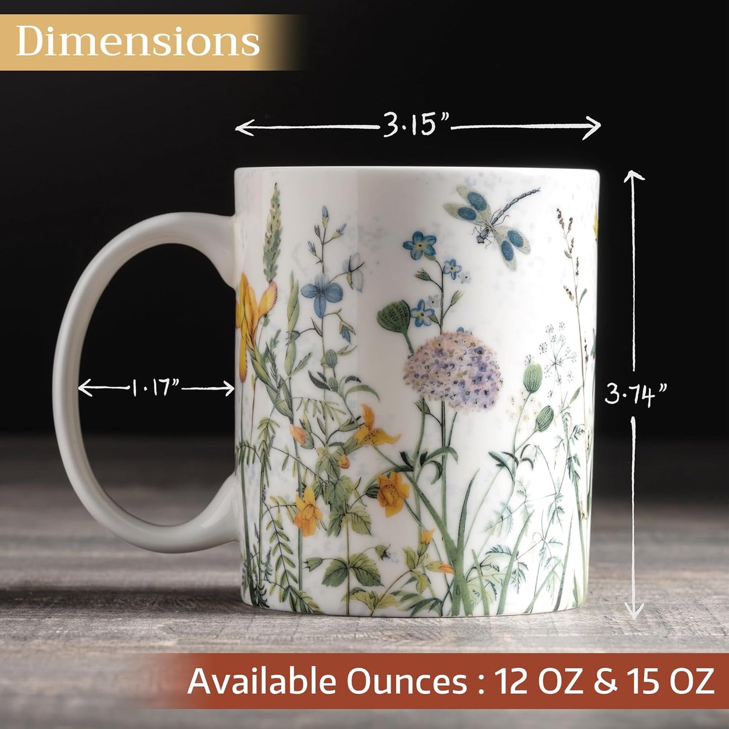 Maison d' Hermine Coffee Mug with Handles Fine Bone China Mugs Pack of One Tea Cups for Hot Beverages Cappuccino Latte Home Restaurant Office Perfect for Gift (Fleurs De Mai - Floral, 12 Ounce)