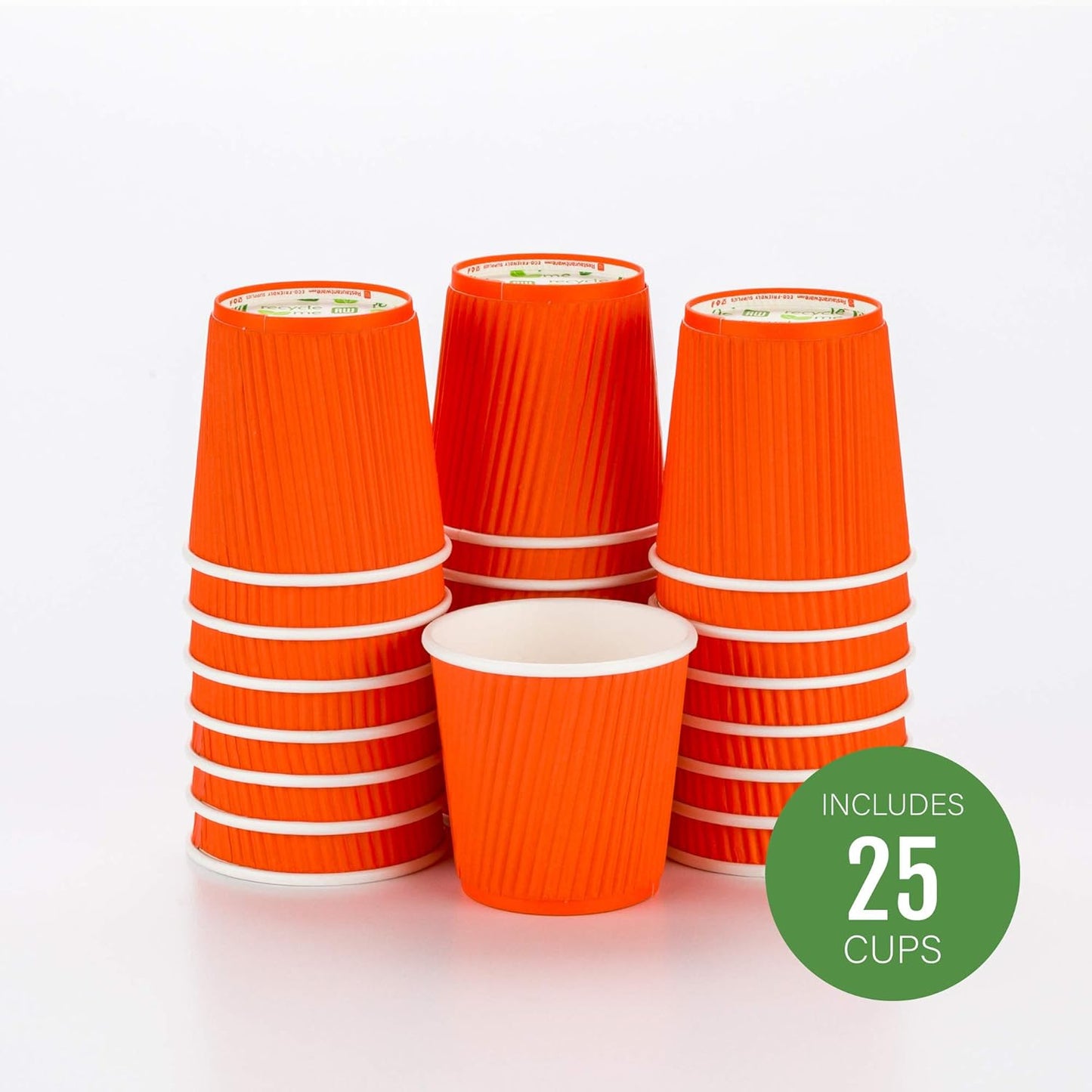 Restaurantware 4 Ounce Paper Cups, Pack of 25 Ripple Wall Disposable Cups â€“ Leakproof, Recyclable, Tangerine Insulated Hot Beverage Holders, with Matching Lids Available for Purchase Separately