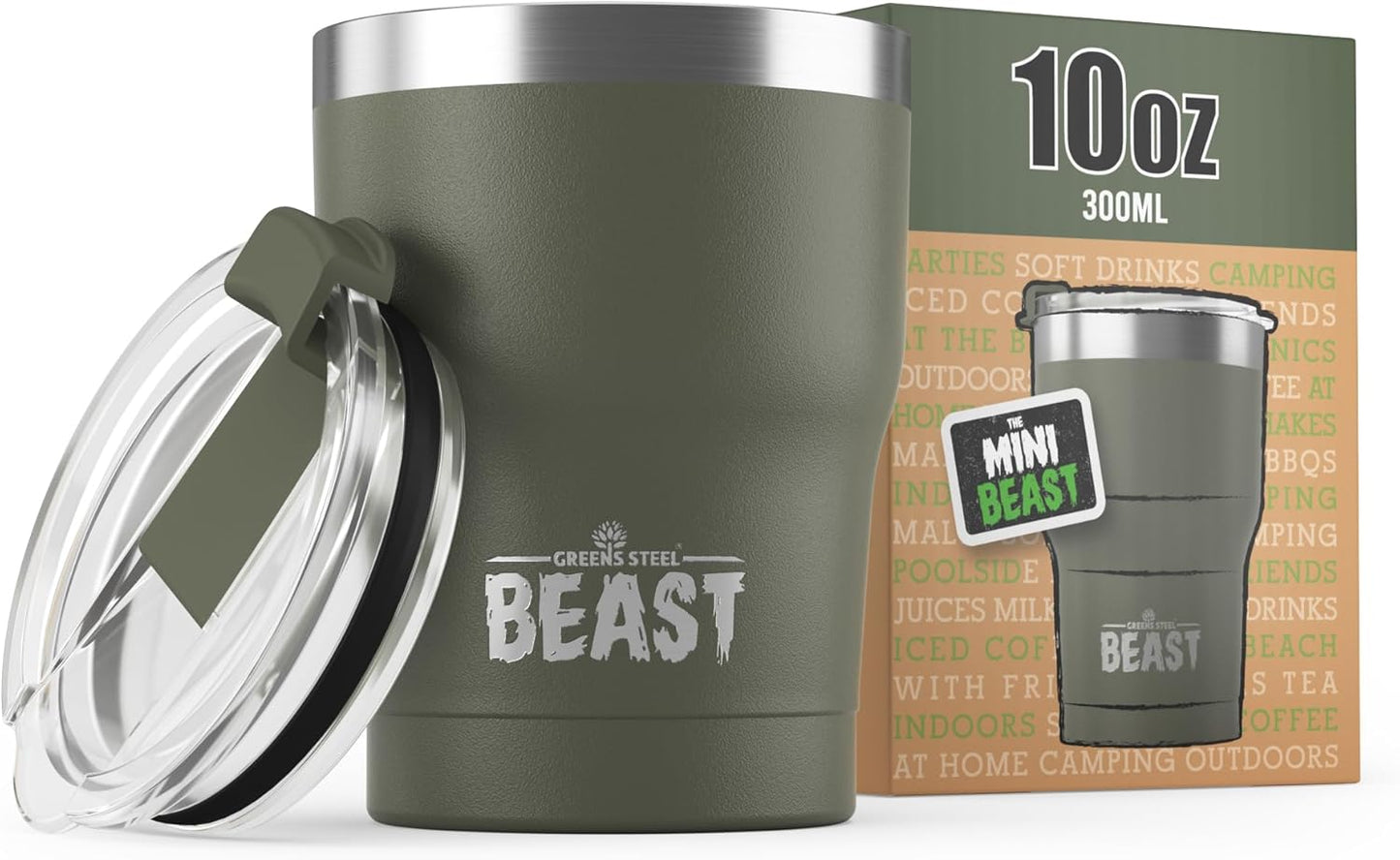 Beast 10 oz Tumbler Stainless Steel Vacuum Insulated Coffee Ice Cup Double Wall Travel Flask (Army Green)