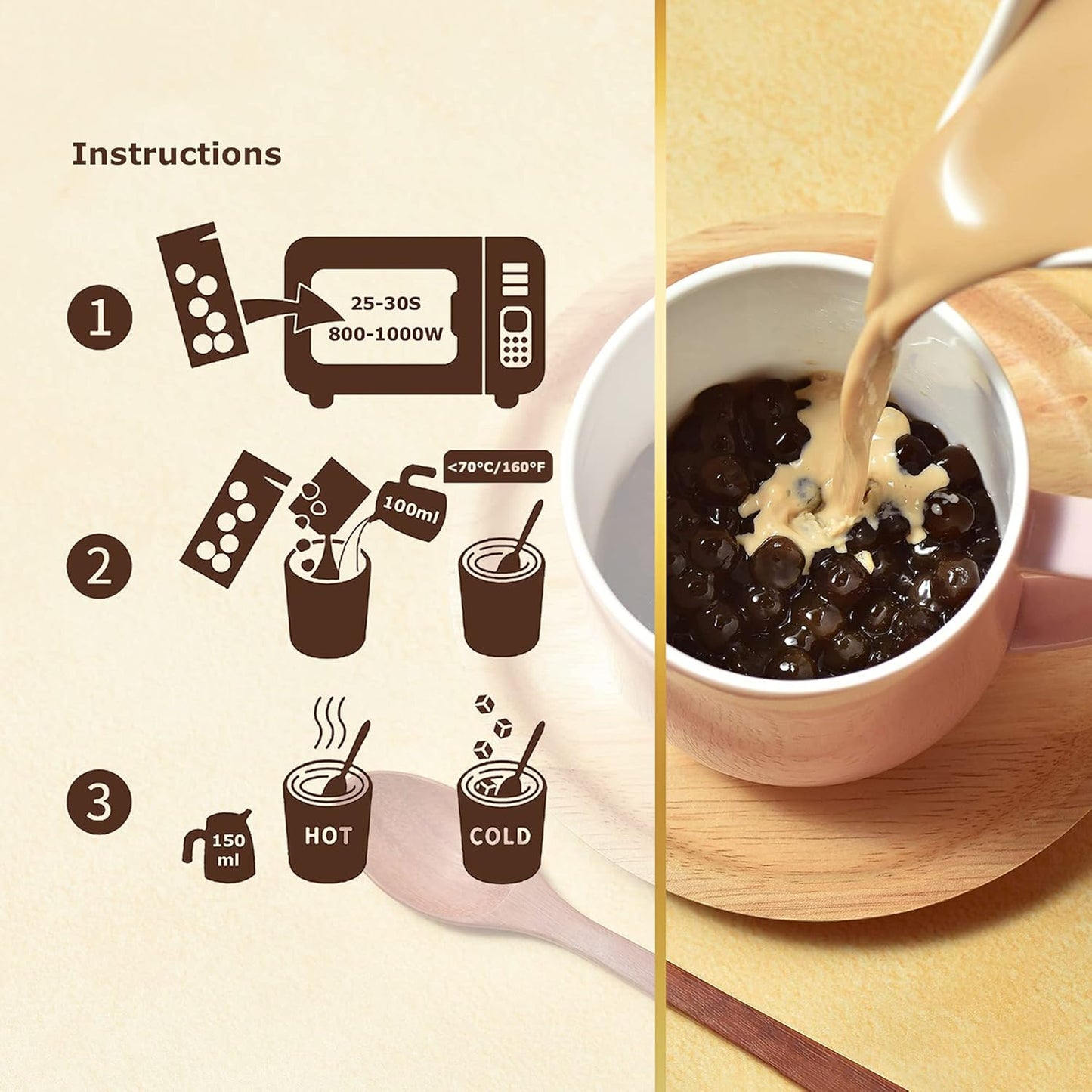 OKTEA Bubble Pearl Milk Tea Kit - Assam & Ceylon Tea Blend, New Zealand Milk, Preservative-Free Tapioca, Serve Hot or Iced - Single Box of 5 Servings