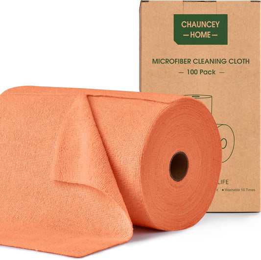 Roll of Microfiber Cleaning Cloth –100 Pack, Tear Away Microfiber Towels, Reusable, Washable, Scratch-Free, Cleaning Supplies,Kitchen Towels for Car, Home, Kitchen, Dishes(Honey Orange)