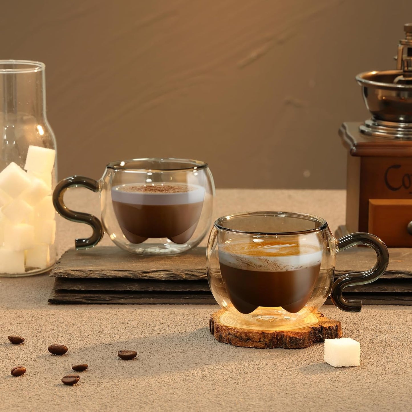 ecooe 4.4 Oz Black Cute Cat Double Wall Glasses Espresso Cups Set of 2, Demitasse Cups, Espresso Shots Coffee Cups Birthday Christmas Gifts for Women,Men, Mum, Kids, 130 ml (full capacity)