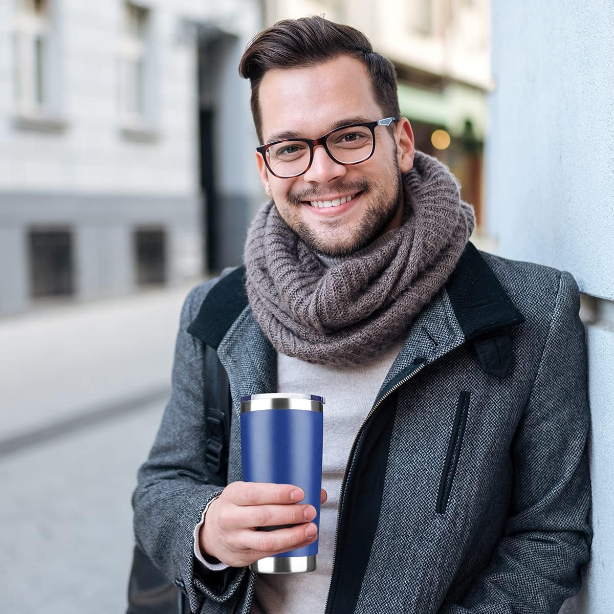 20oz Tumbler Stainless Steel Vacuum Insulated Mug with Lid, Double Wall Travel Mug, Durable Powder Coated Coffee Cup, Suitable for Ice Drinks and Hot Beverage (New Blue 6 pack)