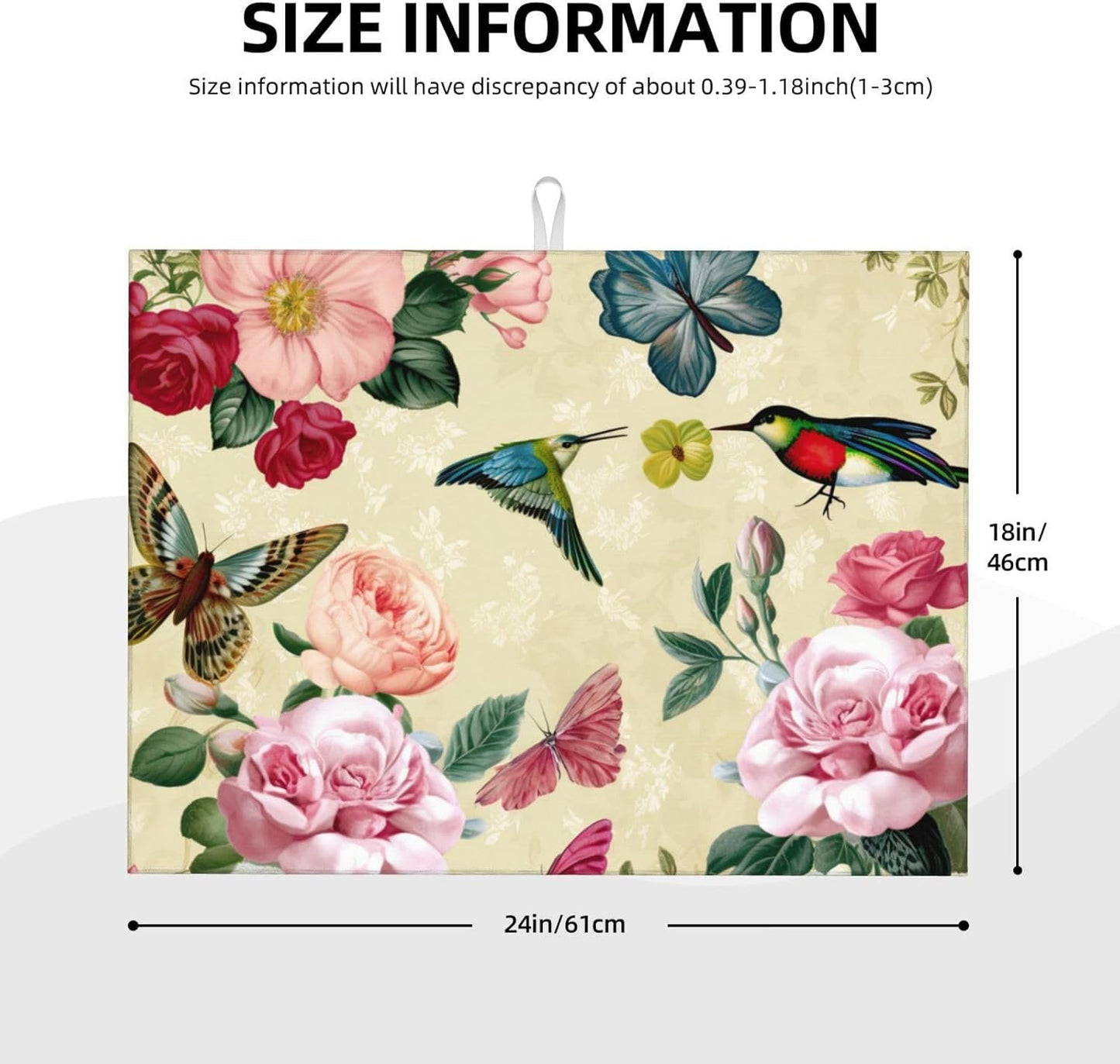 Large Dish Drying Mats For Kitchen Counter Microfiber Kitchen Drying Mat XL Draining Pad Absorbent Quick Drying Dish Mat 18x24 Inch - Birds Floral