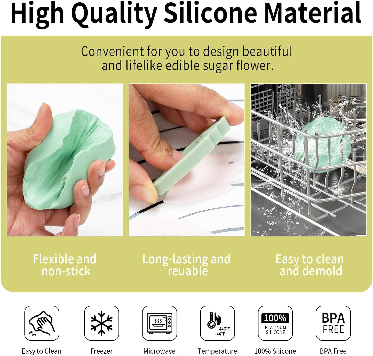 KALAIEN Flower Silicone Mold, 10 Pcs Gumpaste Cutters, 2 Pcs Peony Petal Fondant Veining Molds for Sugarcraft Flower Decorating Mold